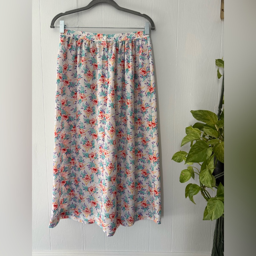 Vintage Wyndham ILGWU Pastel Midi Skirt Cottagecore Spring Tropical USA Union 12 - Picture 4 of 8